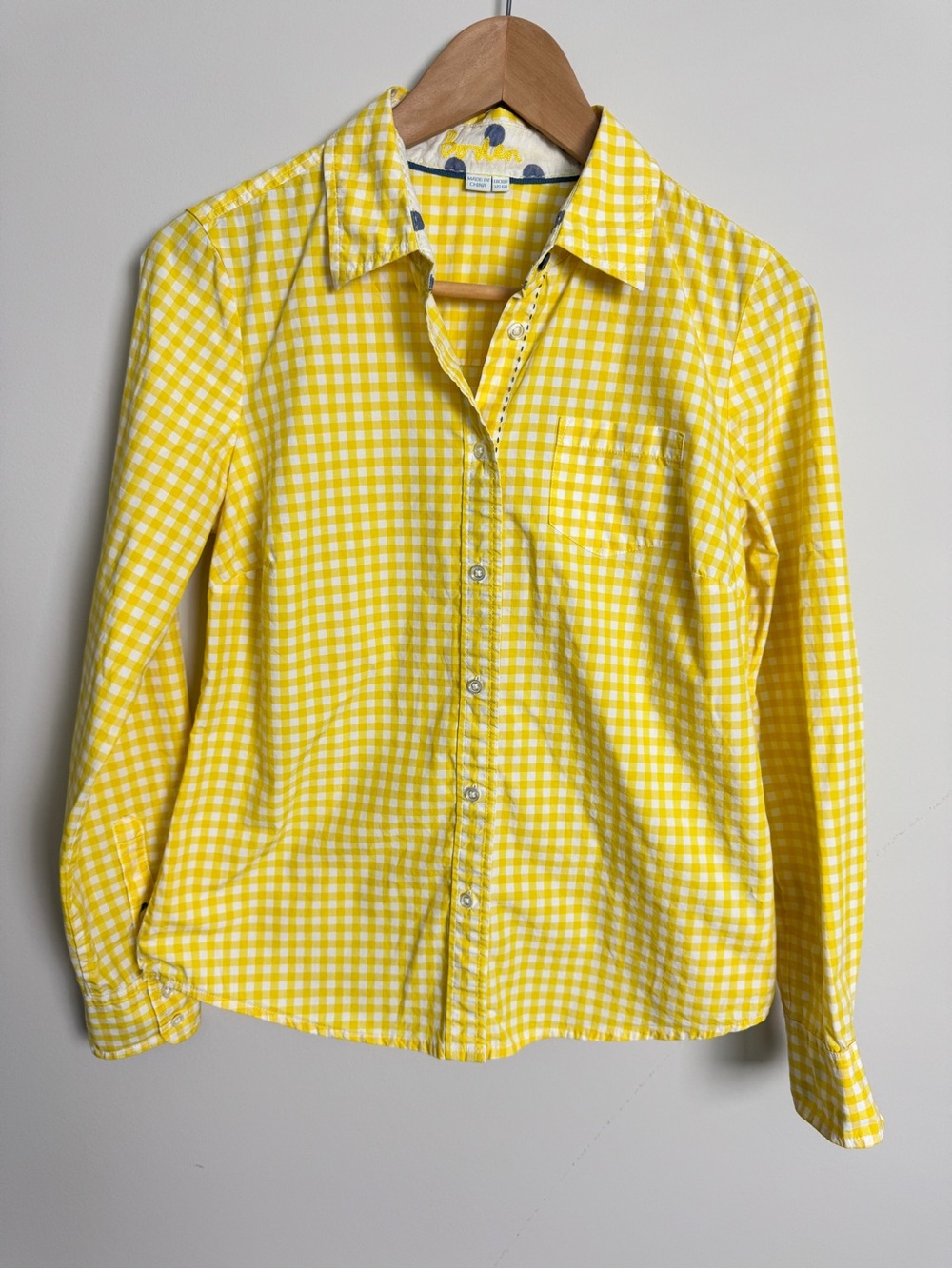 Boden Womens Size 6R Yellow & White Gingham Check Cotton Shirt Button Down Top